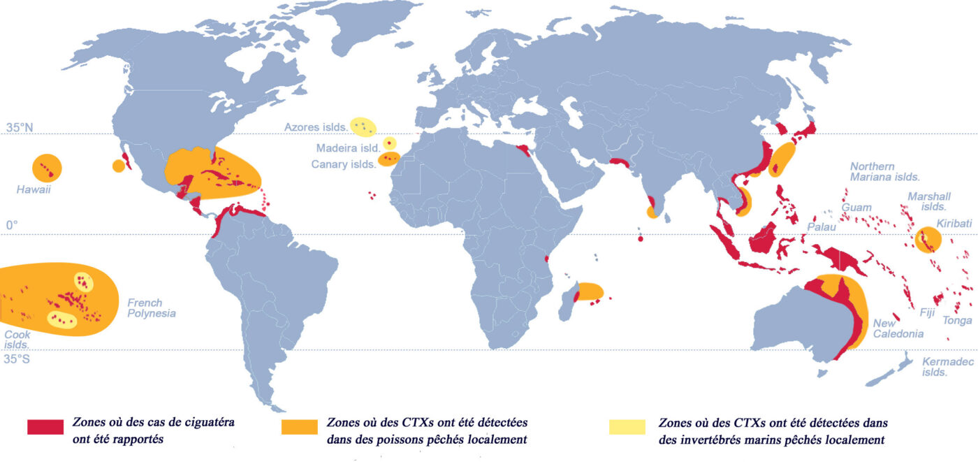 Répartition mondiale de la ciguatéra.
